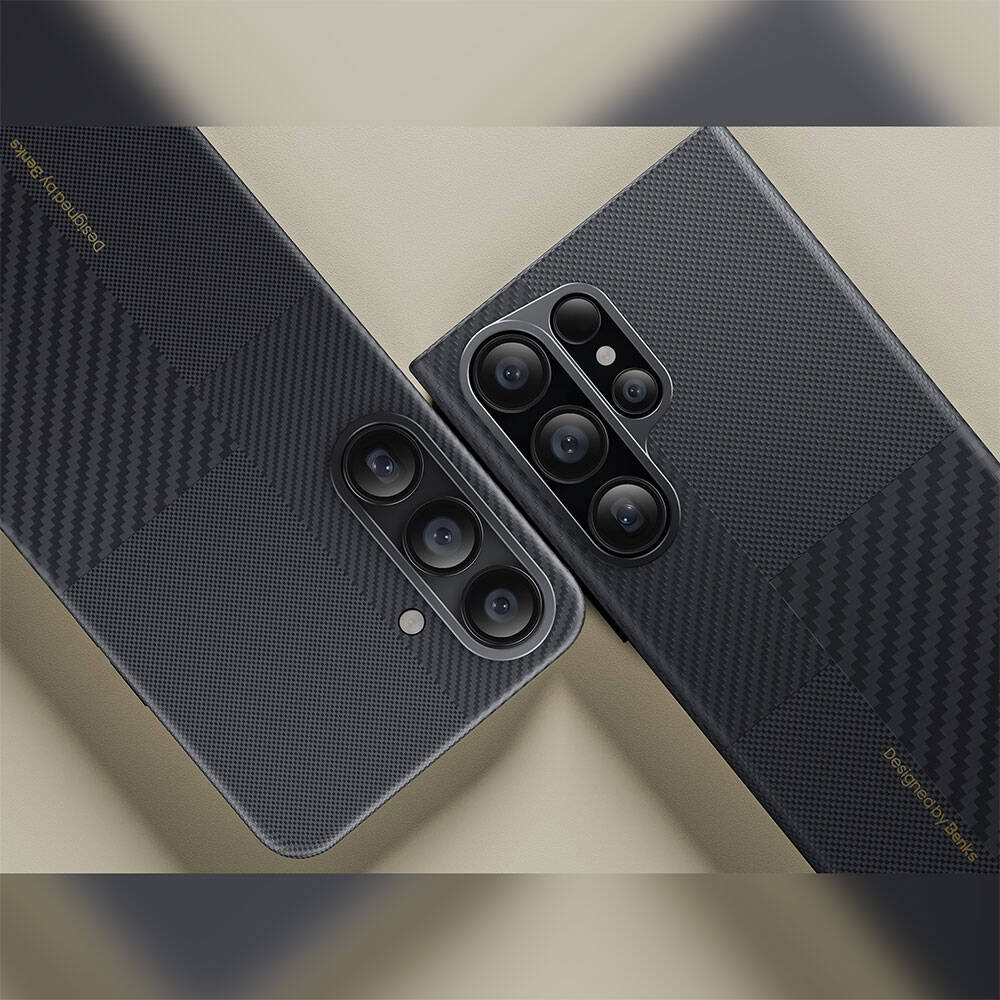 Galaxy S24 Ultra M-safe Şarj Özellikli Karbon Fiber Benks Montage ArmorAir Kevlar Kapak Siyah