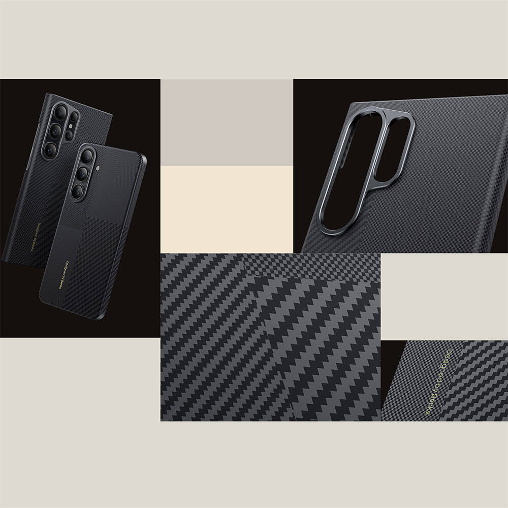 Galaxy S24 Ultra M-safe Şarj Özellikli Karbon Fiber Benks Montage ArmorAir Kevlar Kapak Siyah
