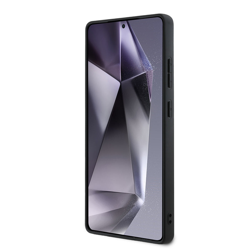 Galaxy S25 Ultra Kılıf BMW Orjinal Lisanslı M-safe Şarj Özellikli M Logolu Bottom Üç Çizgili Delikli PU Deri Kapak Siyah