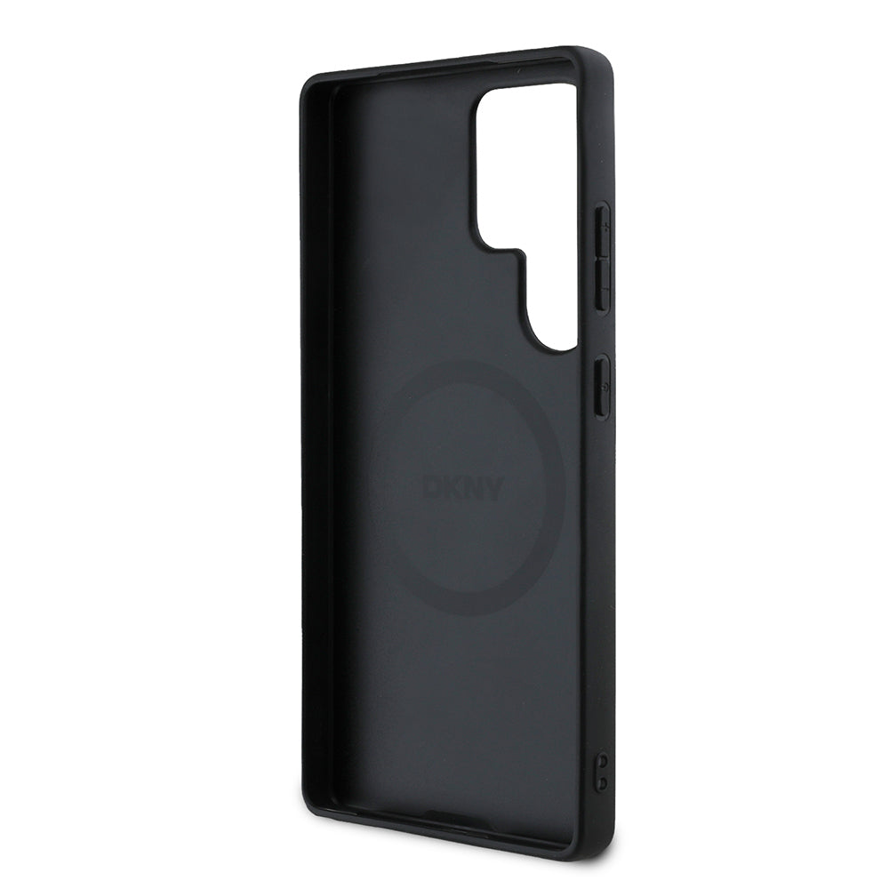 Galaxy S25 Ultra Kılıf DKNY Orjinal Lisanslı M-safe Şarj Özellikli 3D Yazılı Checkered Pattern Kapak Bej
