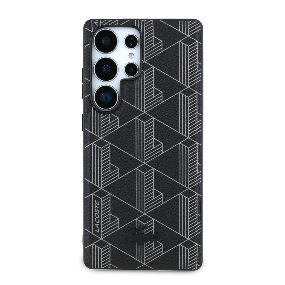 Galaxy S25 Ultra Kılıf Lacoste Orjinal Lisanslı M-safe Şarj Özellikli PU Deri Görünümlü Karışık Monogram Desenli Kapak