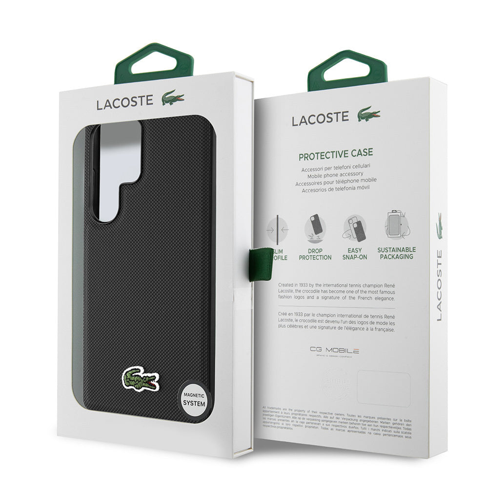Galaxy S25 Ultra Kılıf Lacoste Orjinal Lisanslı PU Pike Desenli Arka Yüzey İkonik Timsah Dokuma Logolu Kapak Siyah
