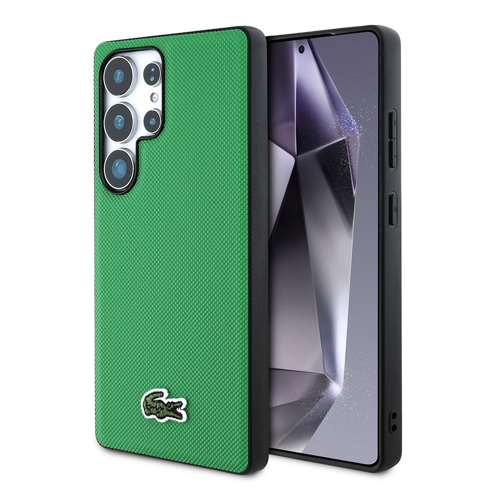 Galaxy S25 Ultra Kılıf Lacoste Orjinal Lisanslı PU Pike Desenli Arka Yüzey İkonik Timsah Dokuma Logolu Kapak Kırmızı