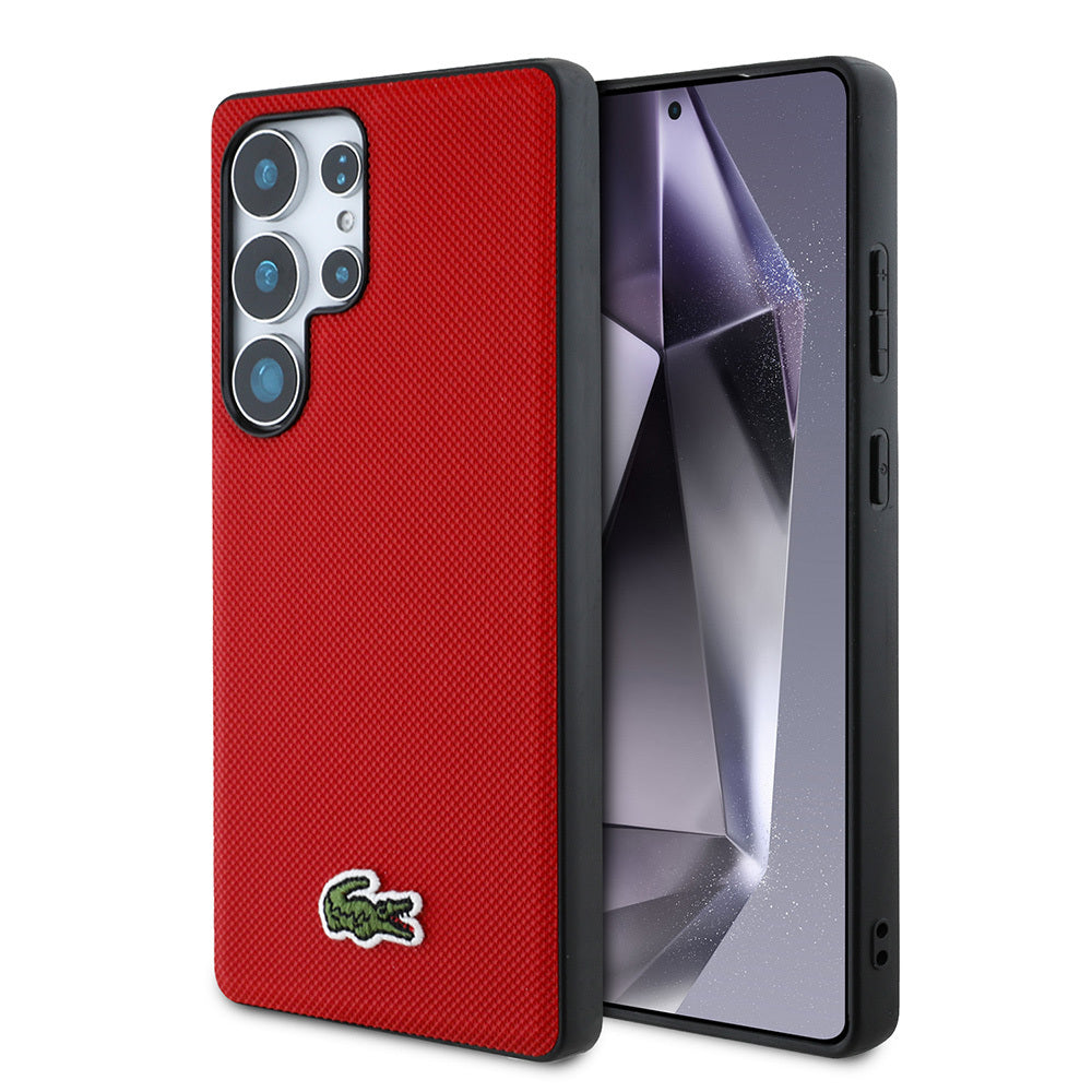 Galaxy S25 Ultra Kılıf Lacoste Orjinal Lisanslı PU Pike Desenli Arka Yüzey İkonik Timsah Dokuma Logolu Kapak Yeşil