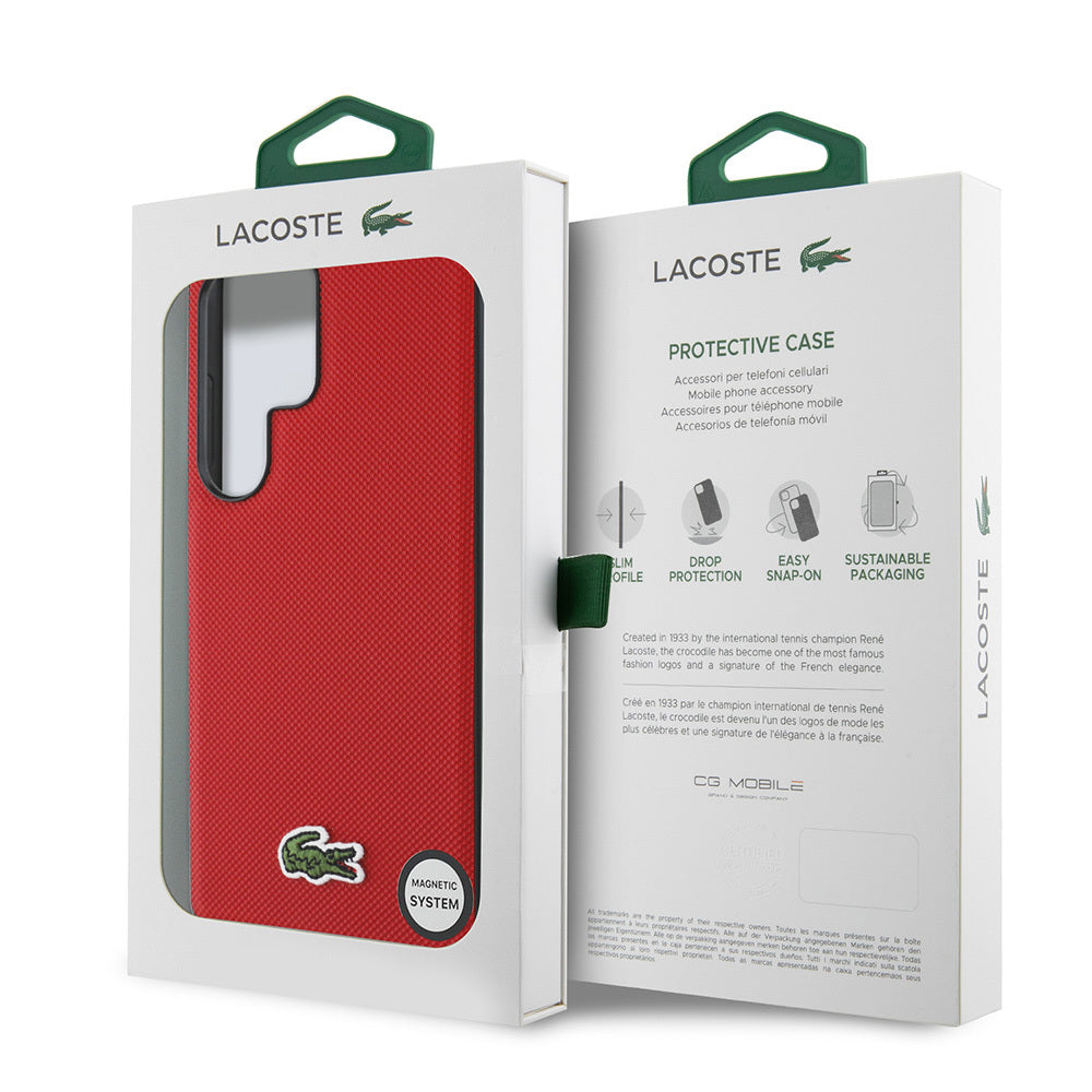 Galaxy S25 Ultra Kılıf Lacoste Orjinal Lisanslı PU Pike Desenli Arka Yüzey İkonik Timsah Dokuma Logolu Kapak Yeşil
