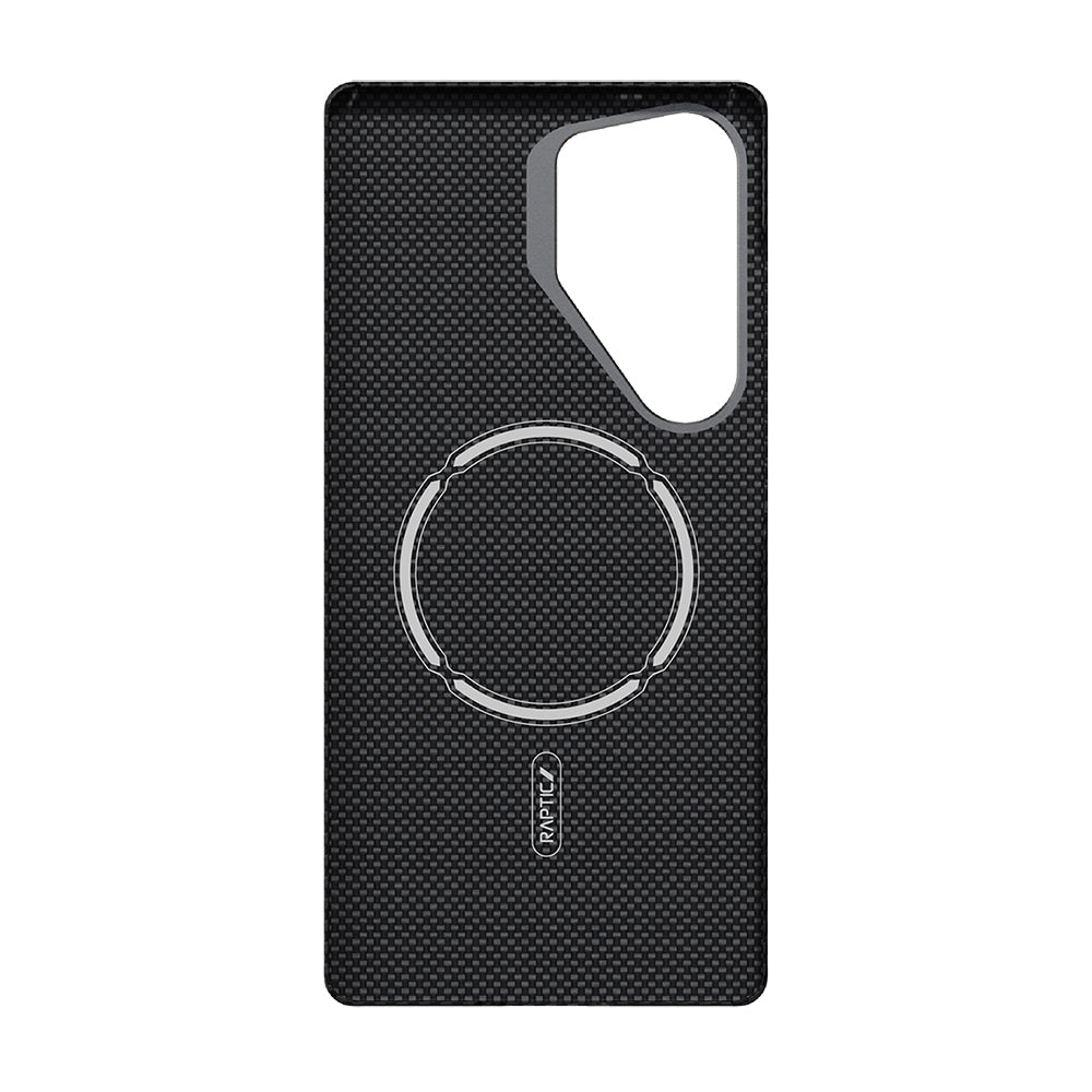 Galaxy S25 Ultra Kılıf M-safe Şarj Özellikli 600D Metal Kamera Çerçeveli Raptic Aramid Fiber Croxx Mondrian Serisi Kapak Siyah