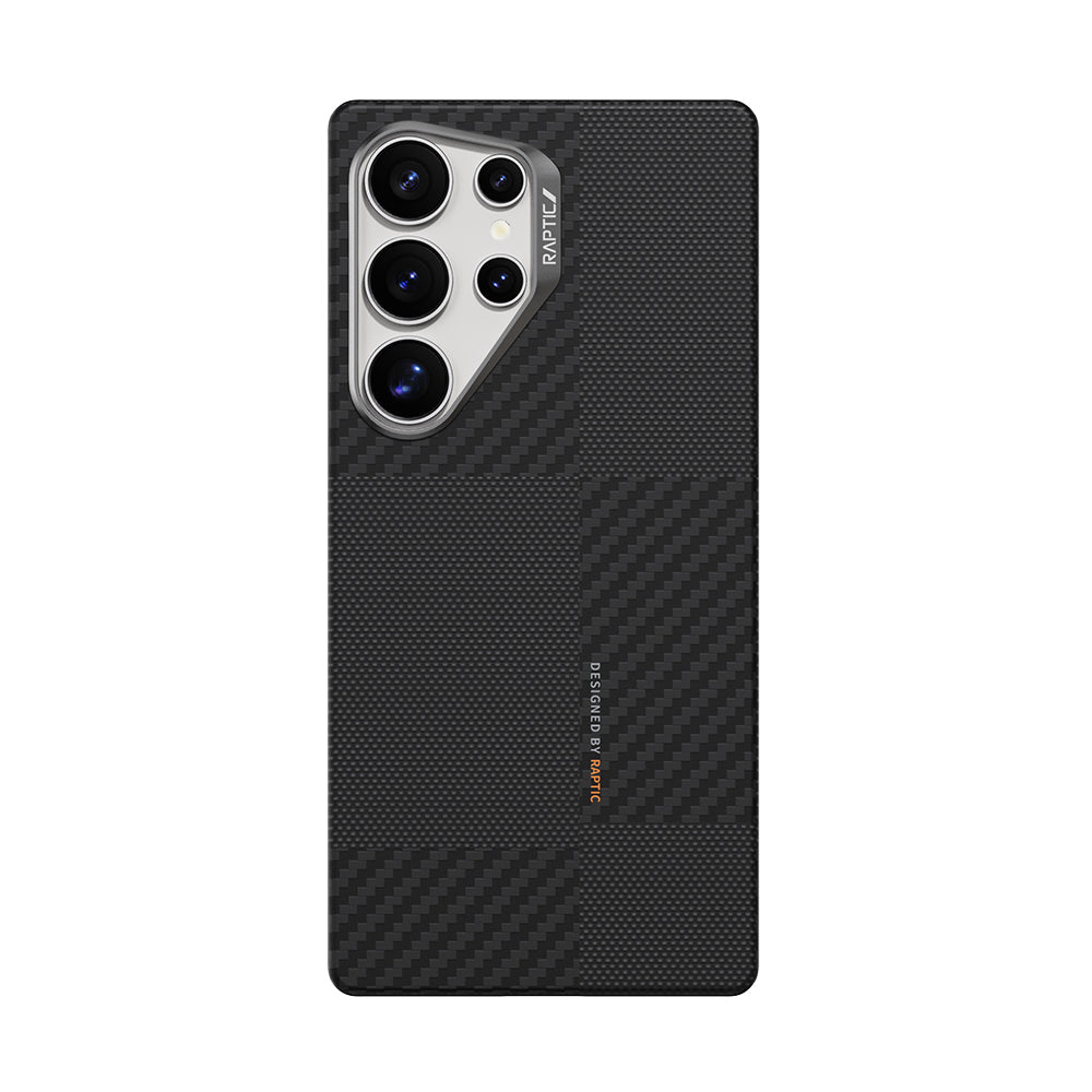 Galaxy S25 Ultra Kılıf M-safe Şarj Özellikli 600D Metal Kamera Çerçeveli Raptic Aramid Fiber Croxx Mondrian Serisi Kapak Siyah