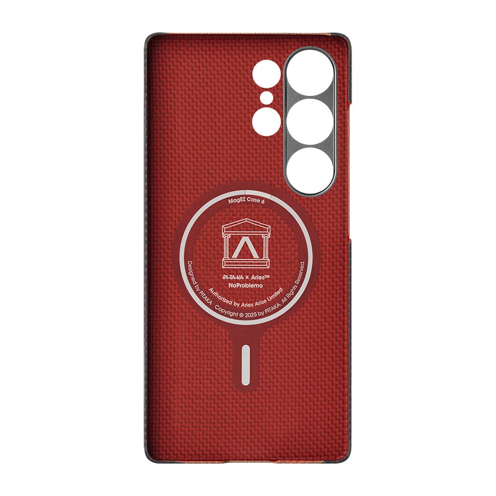 Galaxy S25 Ultra Kılıf M-safe Şarj Özellikli Lumintex Teknolojili Fosforlu Aramid Fiber Pitaka Tactile Woven Aries Serisi Kapak Siyah-Yeşil