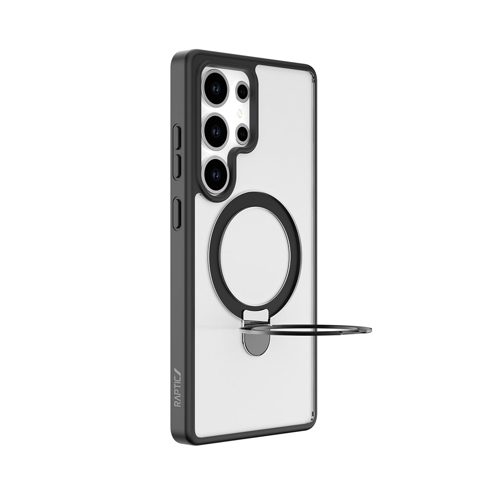 Galaxy S25 Ultra Kılıf M-safe Şarj Özellikli Raptic Air Stand Serisi Buzlu Transparan Tasarımlı Standlı Kapak Siyah