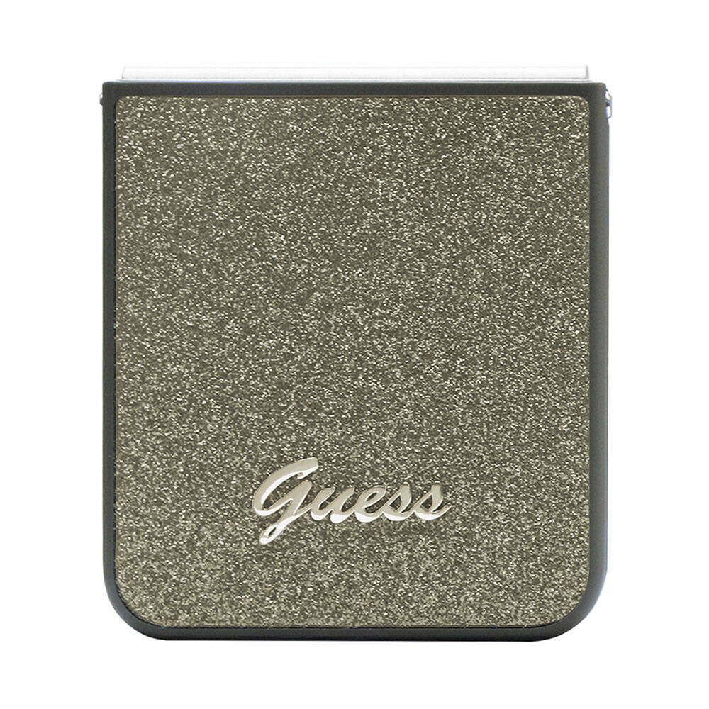 Galaxy Z Flip 5 Kılıf Guess Orjinal Lisanslı Yazı Logolu Glitter Flakes Kapak Haki