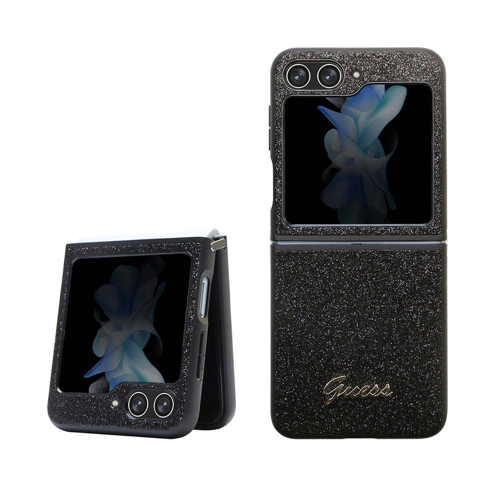 Galaxy Z Flip 5 Kılıf Guess Orjinal Lisanslı Yazı Logolu Glitter Script Kapak Siyah