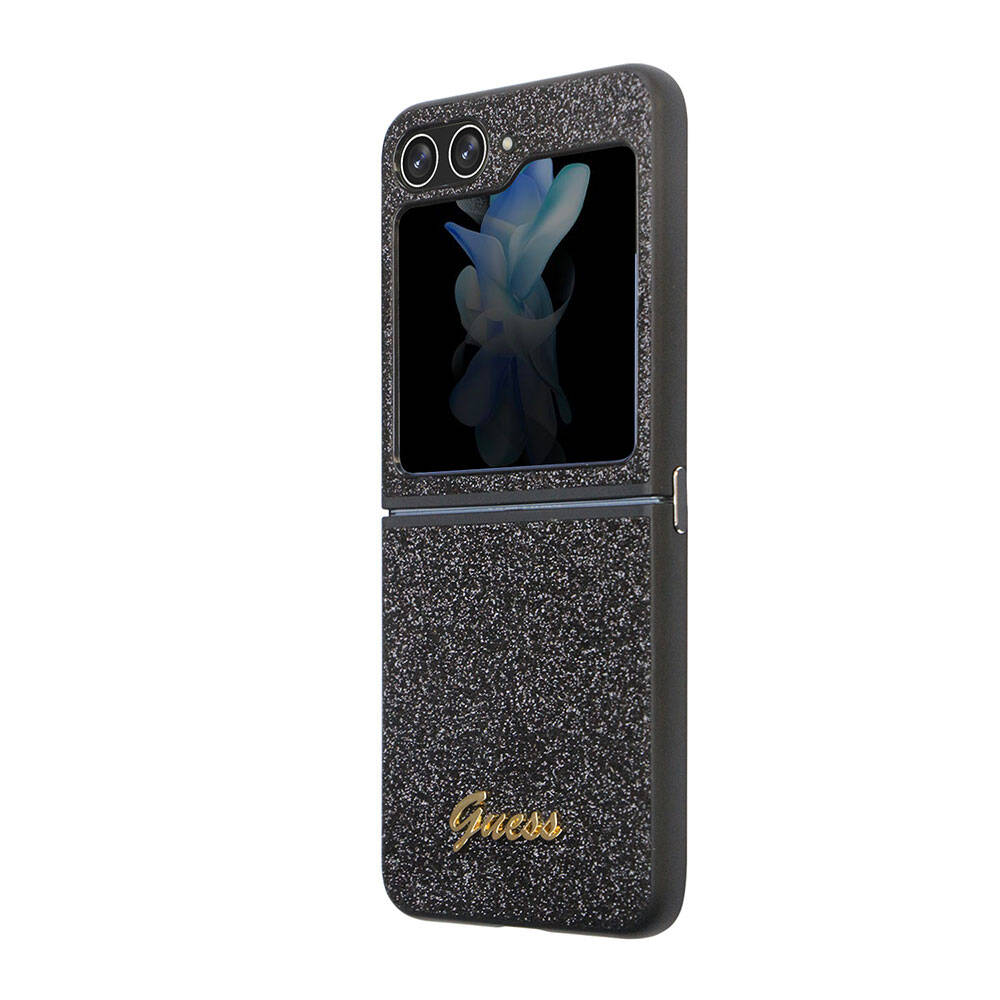 Galaxy Z Flip 5 Kılıf Guess Orjinal Lisanslı Yazı Logolu Glitter Script Kapak Siyah