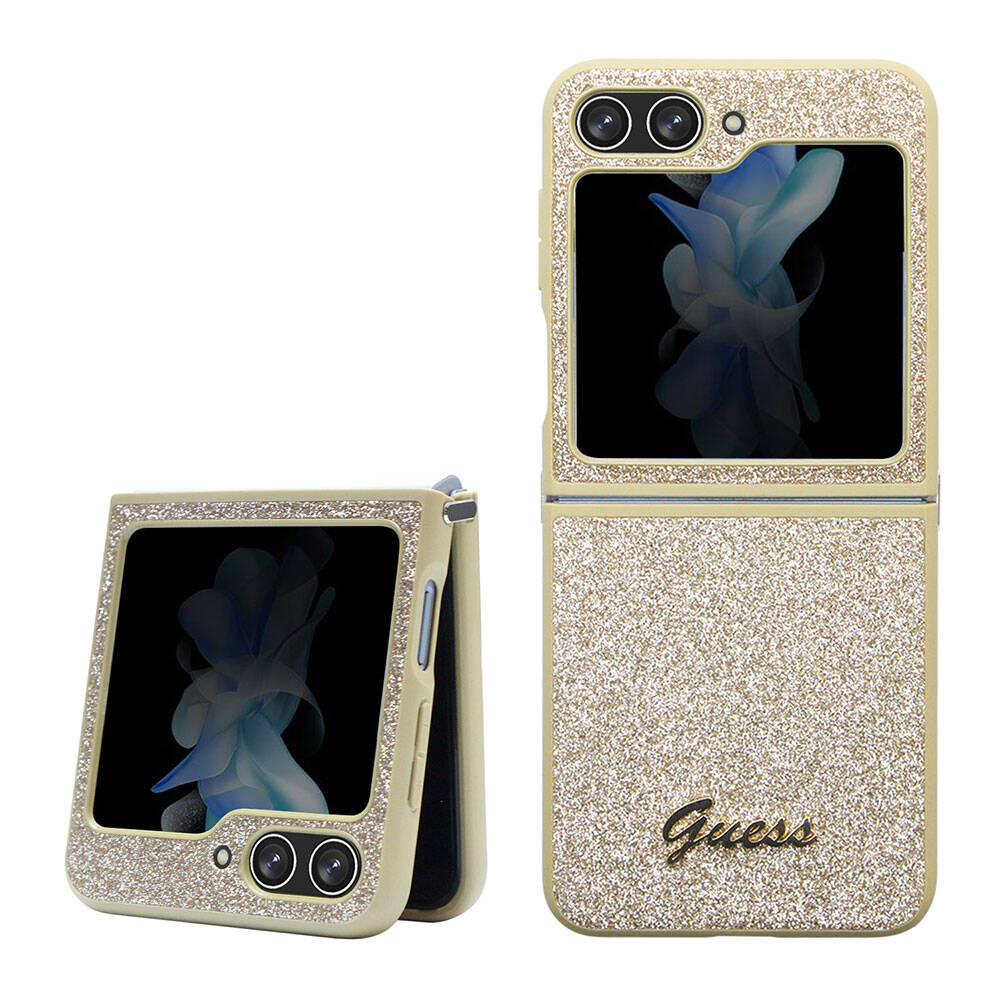 Galaxy Z Flip 5 Kılıf Guess Orjinal Lisanslı Yazı Logolu Glitter Script Kapak Siyah
