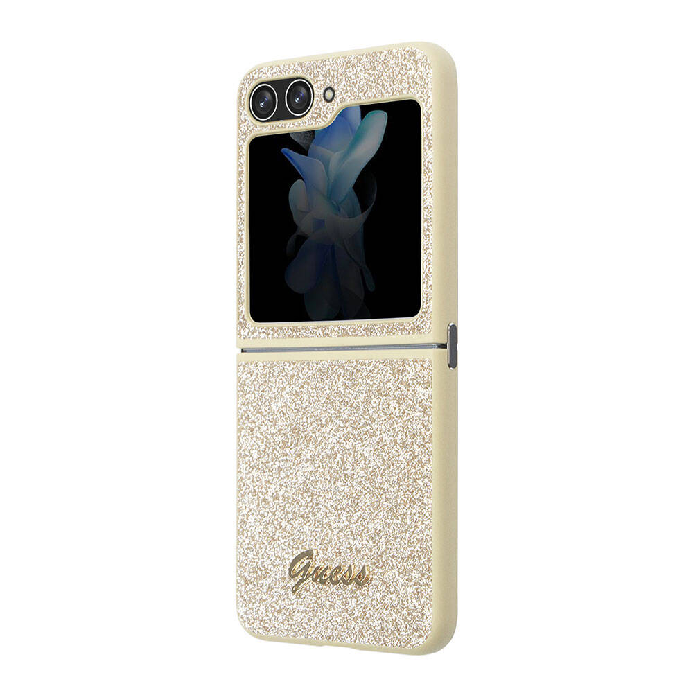 Galaxy Z Flip 5 Kılıf Guess Orjinal Lisanslı Yazı Logolu Glitter Script Kapak Pembe