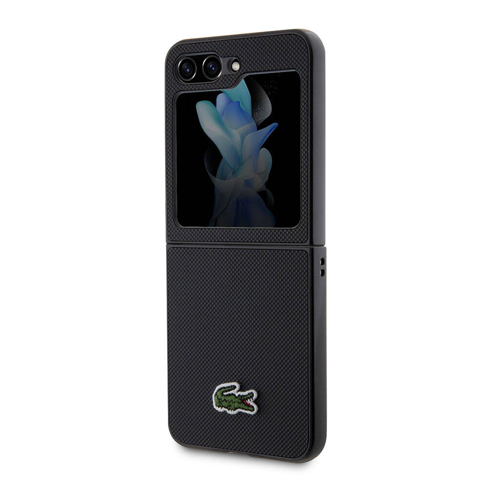 Galaxy Z Flip 5 Kılıf Lacoste Orjinal Lisanslı PU Pike Desenli Arka Yüzey İkonik Timsah Dokuma Logolu Kapak Kırmızı