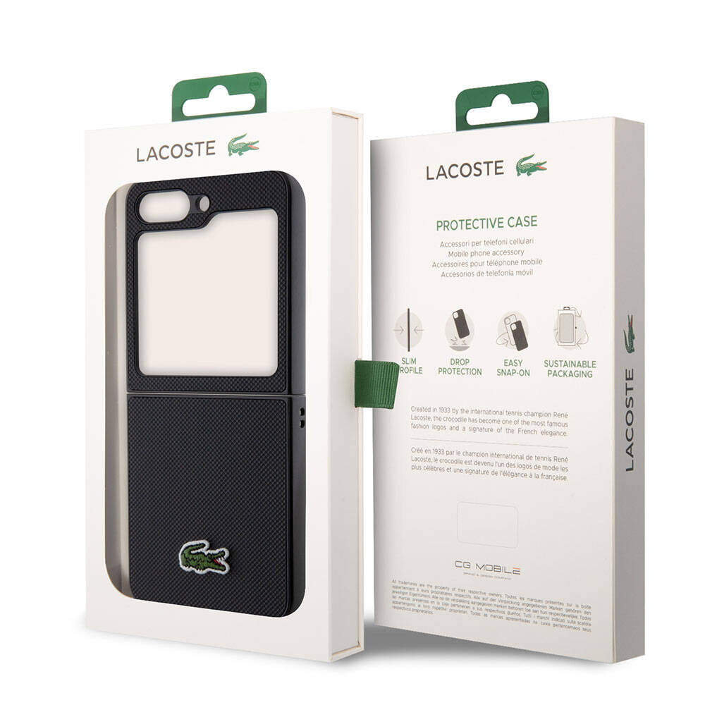 Galaxy Z Flip 5 Kılıf Lacoste Orjinal Lisanslı PU Pike Desenli Arka Yüzey İkonik Timsah Dokuma Logolu Kapak Kırmızı