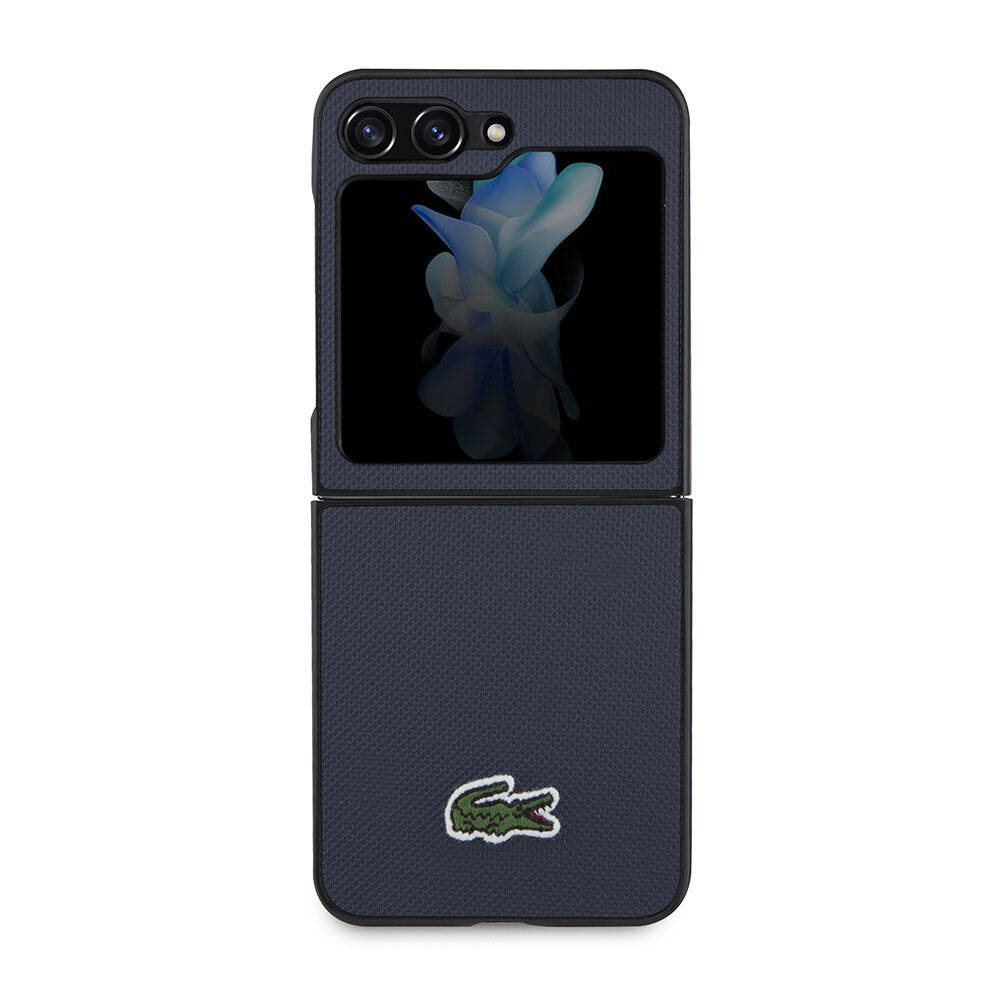 Galaxy Z Flip 5 Kılıf Lacoste Orjinal Lisanslı PU Pike Desenli Arka Yüzey İkonik Timsah Dokuma Logolu Kapak Kırmızı
