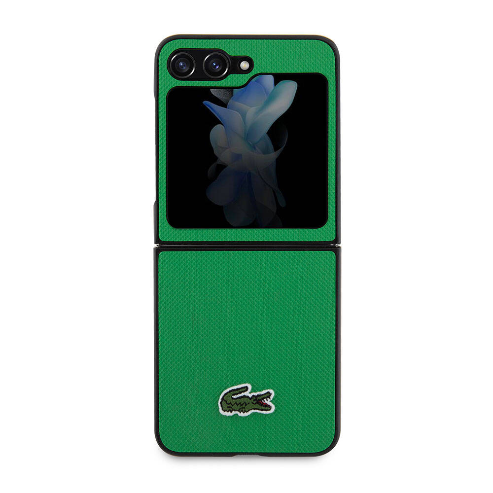 Galaxy Z Flip 5 Kılıf Lacoste Orjinal Lisanslı PU Pike Desenli Arka Yüzey İkonik Timsah Dokuma Logolu Kapak Kırmızı
