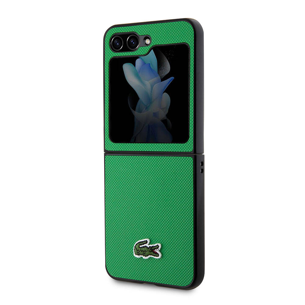 Galaxy Z Flip 5 Kılıf Lacoste Orjinal Lisanslı PU Pike Desenli Arka Yüzey İkonik Timsah Dokuma Logolu Kapak Kırmızı