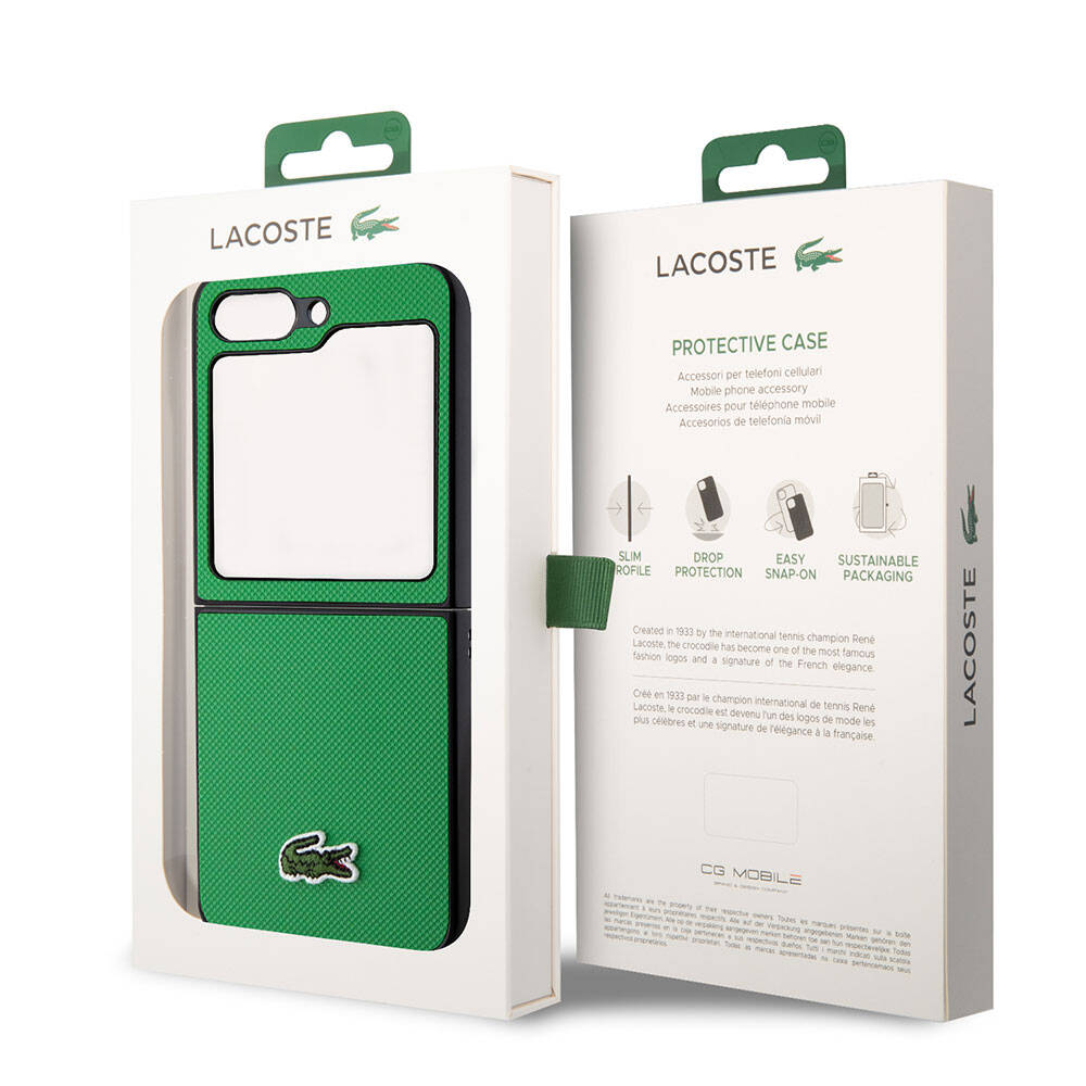 Galaxy Z Flip 5 Kılıf Lacoste Orjinal Lisanslı PU Pike Desenli Arka Yüzey İkonik Timsah Dokuma Logolu Kapak Kırmızı