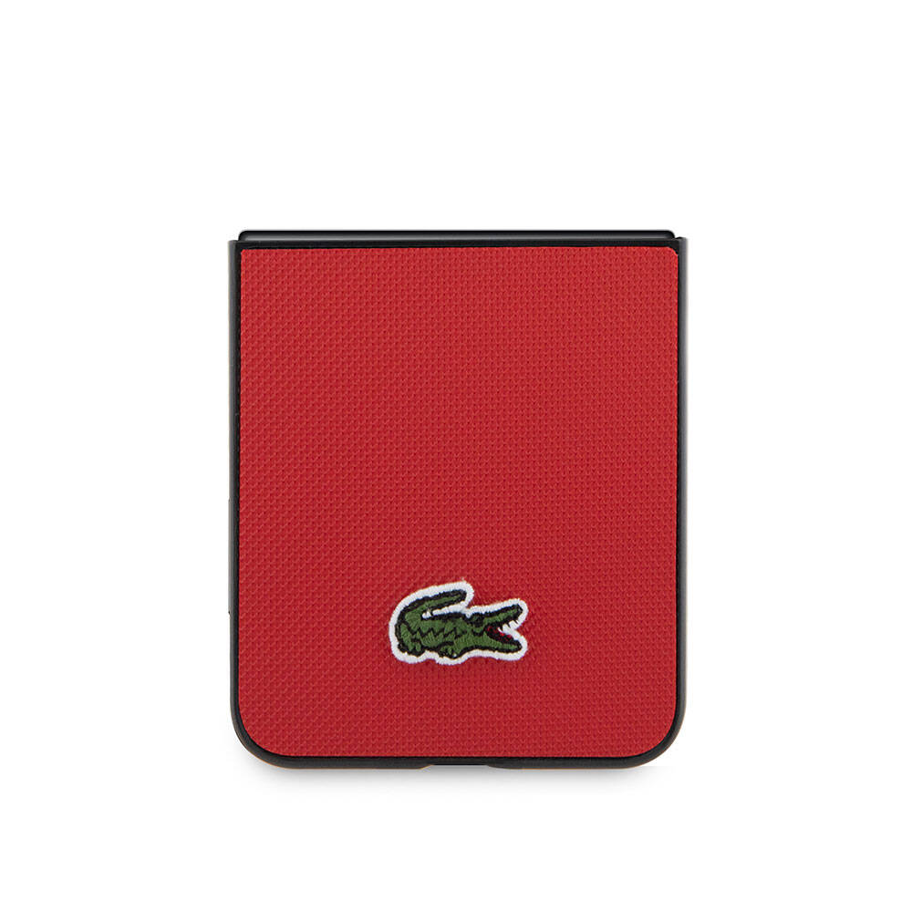Galaxy Z Flip 5 Kılıf Lacoste Orjinal Lisanslı PU Pike Desenli Arka Yüzey İkonik Timsah Dokuma Logolu Kapak Kırmızı