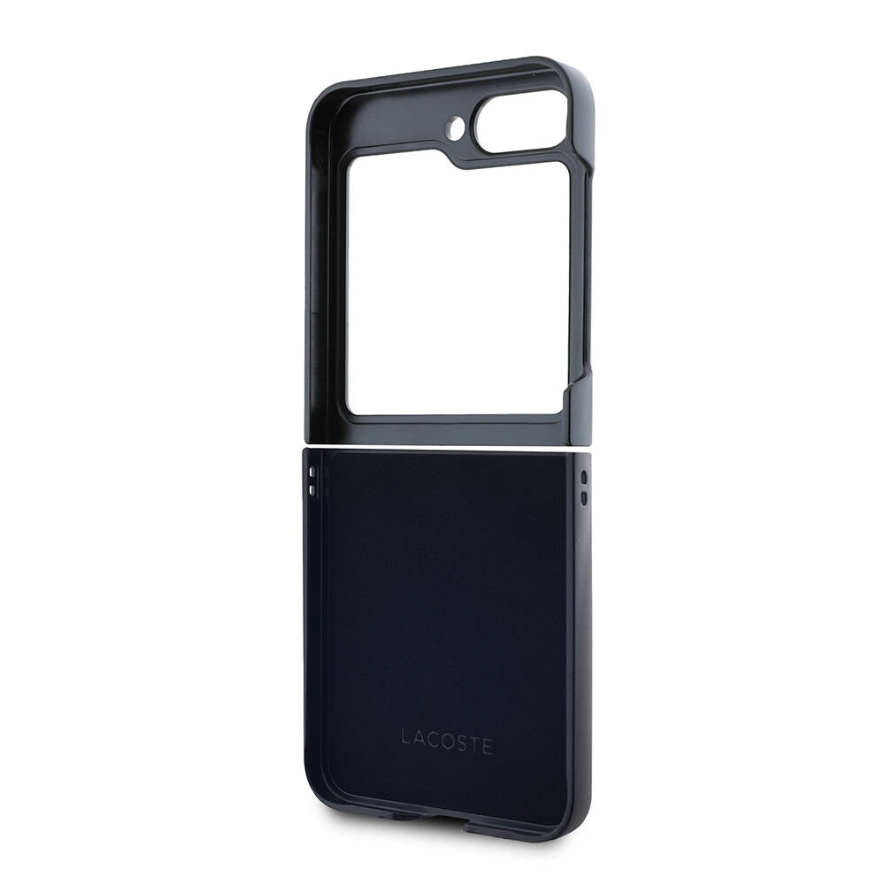 Galaxy Z Flip 6 Kılıf Lacoste Orjinal Lisanslı M-safe Şarj Özellikli Pike Desenli Arka Yüzey İkonik Timsah Dokuma Logolu Kapak Lacivert