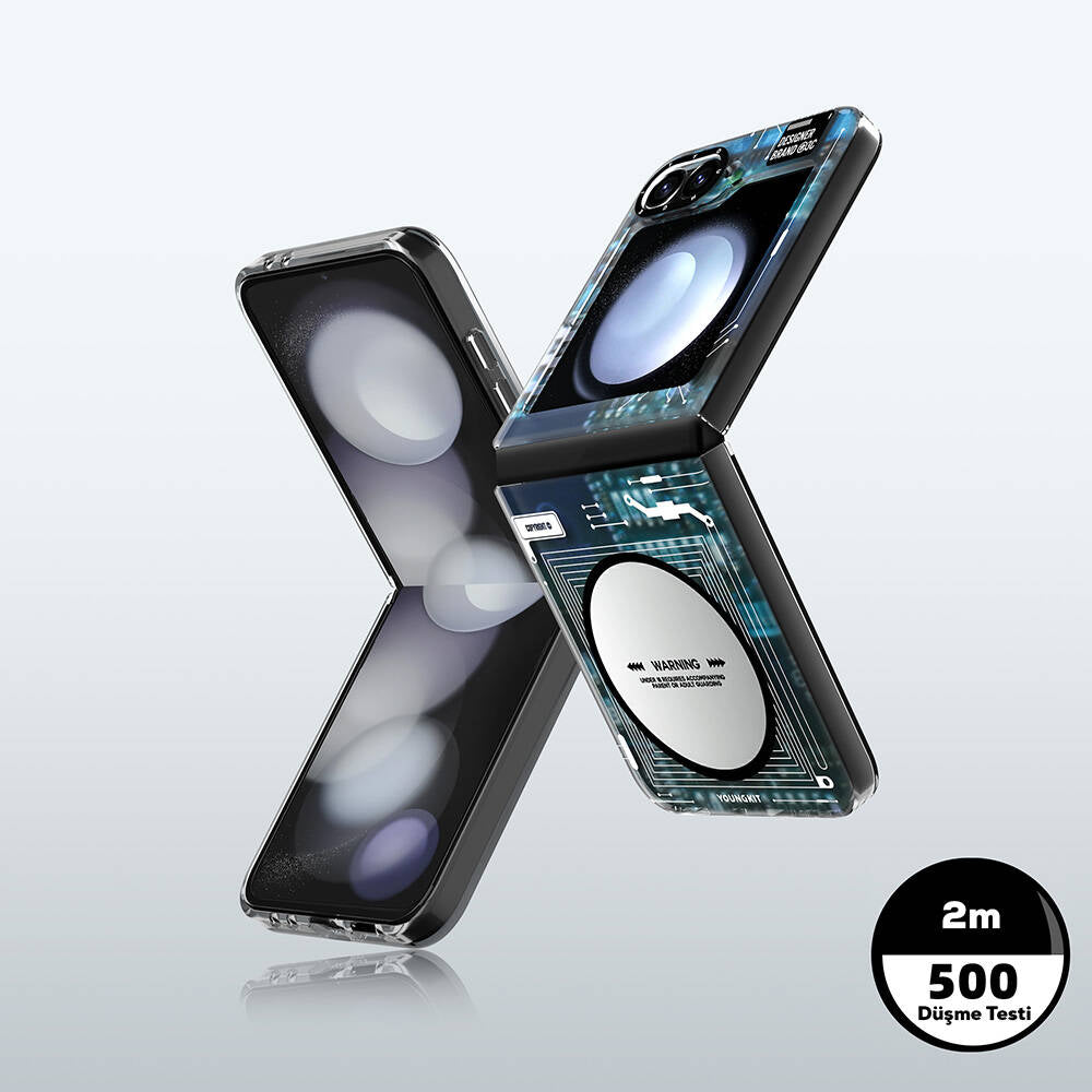 Galaxy Z Flip 6 Kılıf M-safe Şarj Özellikli Youngkit Technology Serisi Kapak Siyah