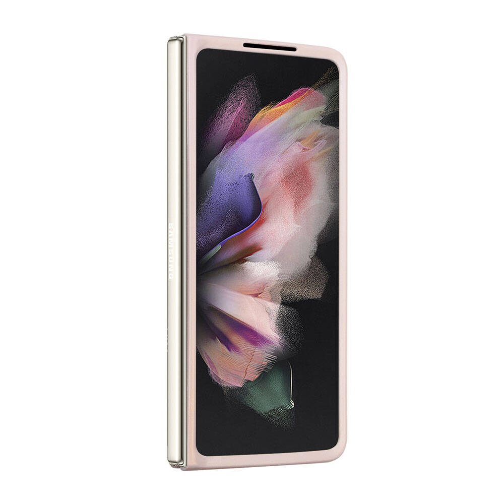 Galaxy Z Fold 5 Kılıf Guess Orjinal Lisanslı PU Deri Taşlı Üçgen Logo 4G Desenli Strass Kapak Pembe