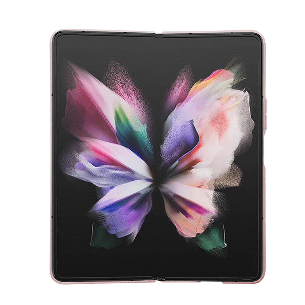Galaxy Z Fold 5 Kılıf Guess Orjinal Lisanslı PU Deri Taşlı Üçgen Logo 4G Desenli Strass Kapak Pembe