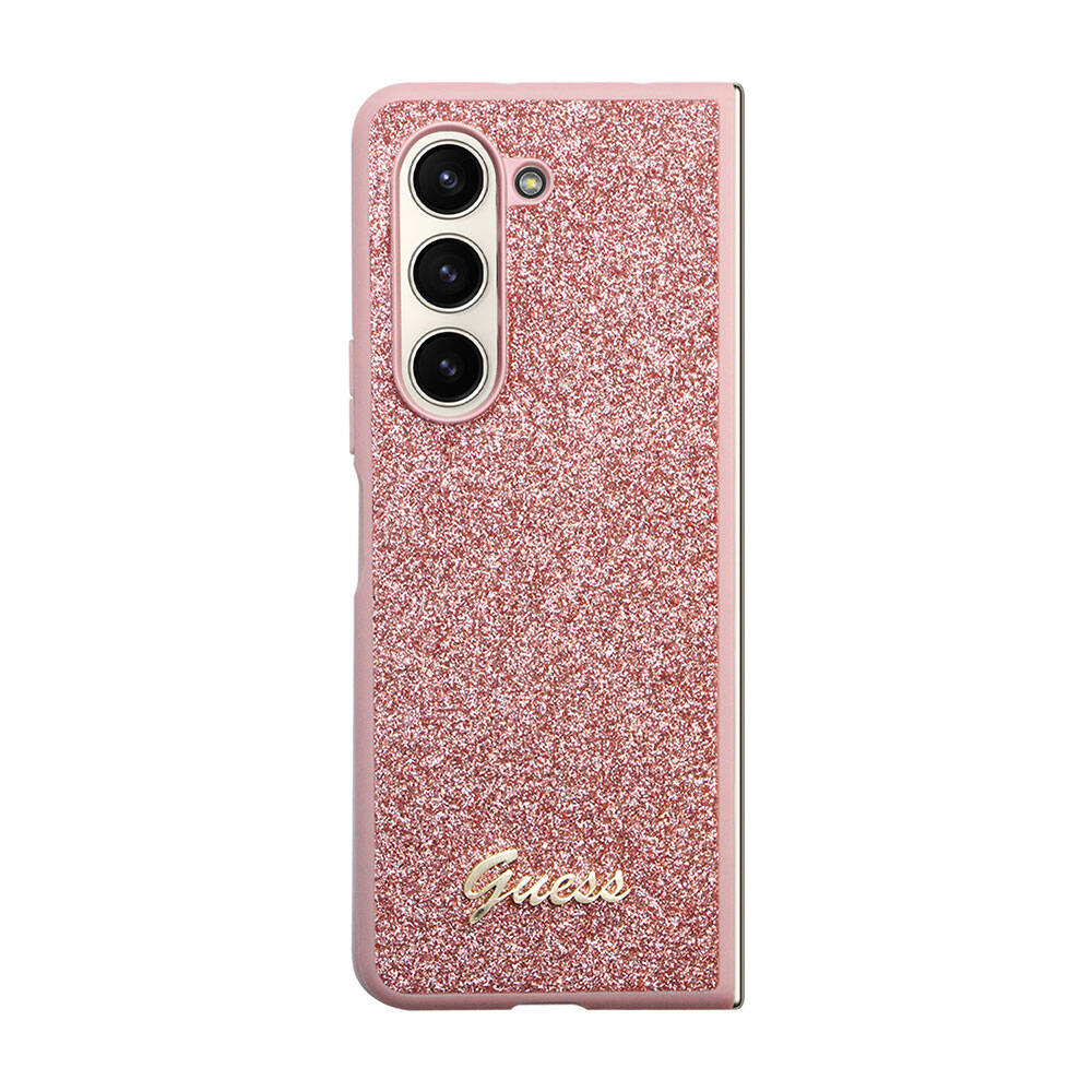Galaxy Z Fold 5 Kılıf Guess Orjinal Lisanslı Yazı Logolu Glitter Script Kapak Gold