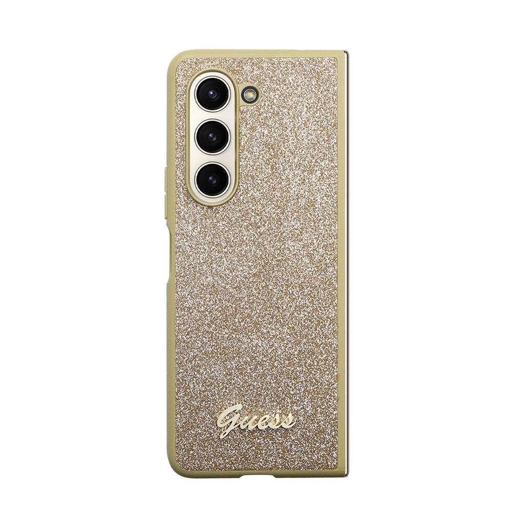 Galaxy Z Fold 5 Kılıf Guess Orjinal Lisanslı Yazı Logolu Glitter Script Kapak Siyah