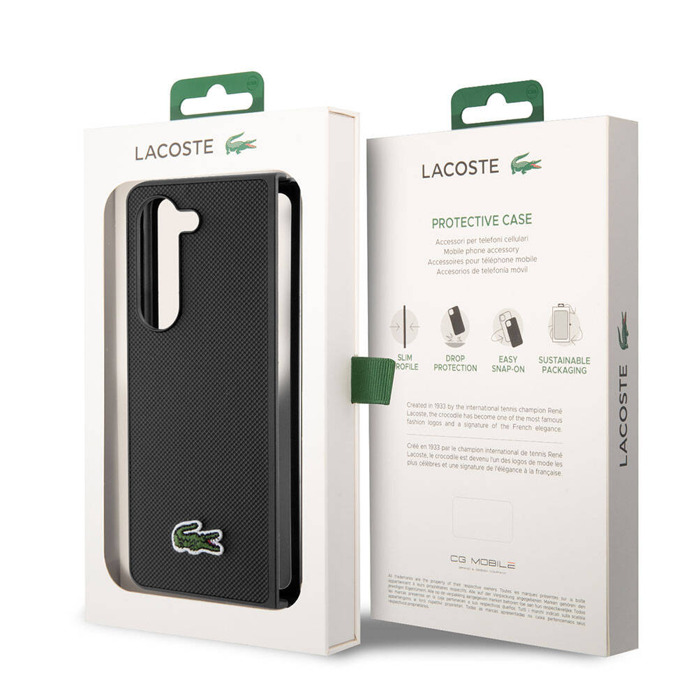 Galaxy Z Fold 5 Kılıf Lacoste Orjinal Lisanslı PU Pike Desenli Arka Yüzey İkonik Timsah Dokuma Logolu Kapak Kırmızı