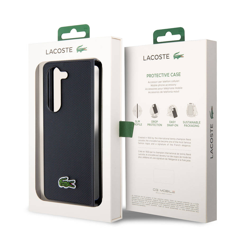 Galaxy Z Fold 5 Kılıf Lacoste Orjinal Lisanslı PU Pike Desenli Arka Yüzey İkonik Timsah Dokuma Logolu Kapak Kırmızı