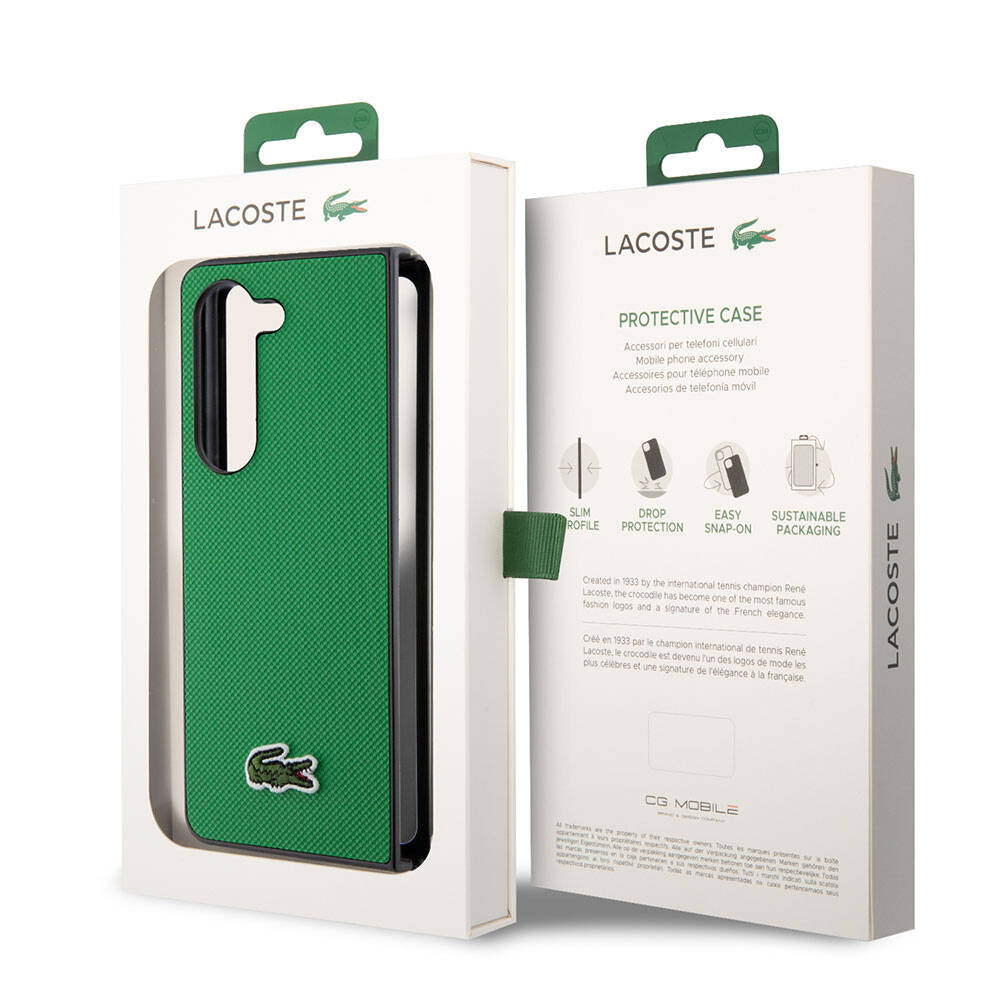 Galaxy Z Fold 5 Kılıf Lacoste Orjinal Lisanslı PU Pike Desenli Arka Yüzey İkonik Timsah Dokuma Logolu Kapak Kırmızı