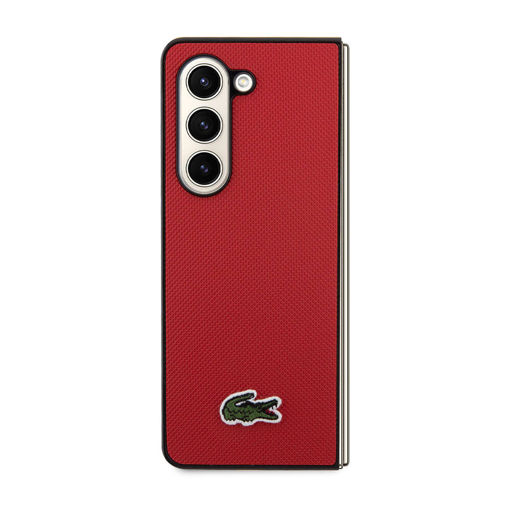 Galaxy Z Fold 5 Kılıf Lacoste Orjinal Lisanslı PU Pike Desenli Arka Yüzey İkonik Timsah Dokuma Logolu Kapak Lacivert