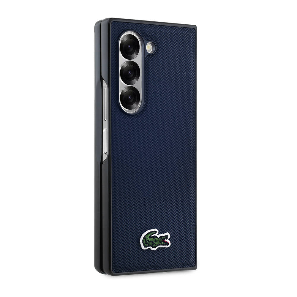 Galaxy Z Fold 6 Kılıf Lacoste Orjinal Lisanslı M-safe Şarj Özellikli Pike Desenli Arka Yüzey İkonik Timsah Dokuma Logolu Kapak Lacivert