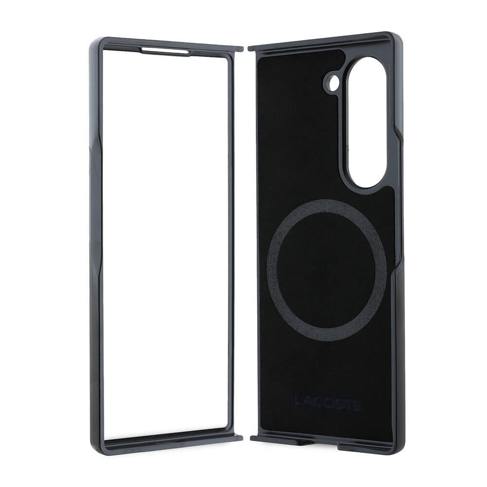 Galaxy Z Fold 6 Kılıf Lacoste Orjinal Lisanslı M-safe Şarj Özellikli Pike Desenli Arka Yüzey İkonik Timsah Dokuma Logolu Kapak Lacivert
