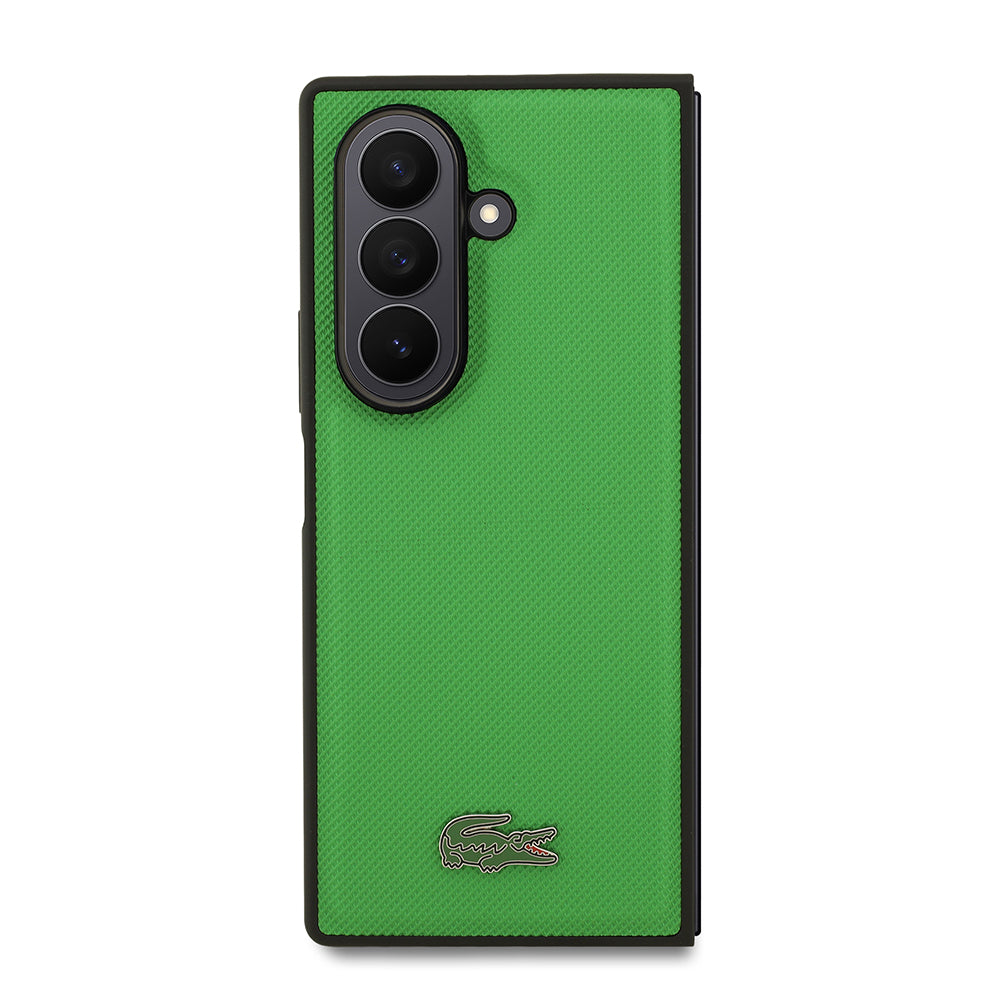 Galaxy Z Fold 7 Kılıf Lacoste Orjinal Lisanslı M-safe Şarj Özellikli Pike Desenli Arka Yüzey İkonik Timsah Metal Logolu Kapak Yeşil