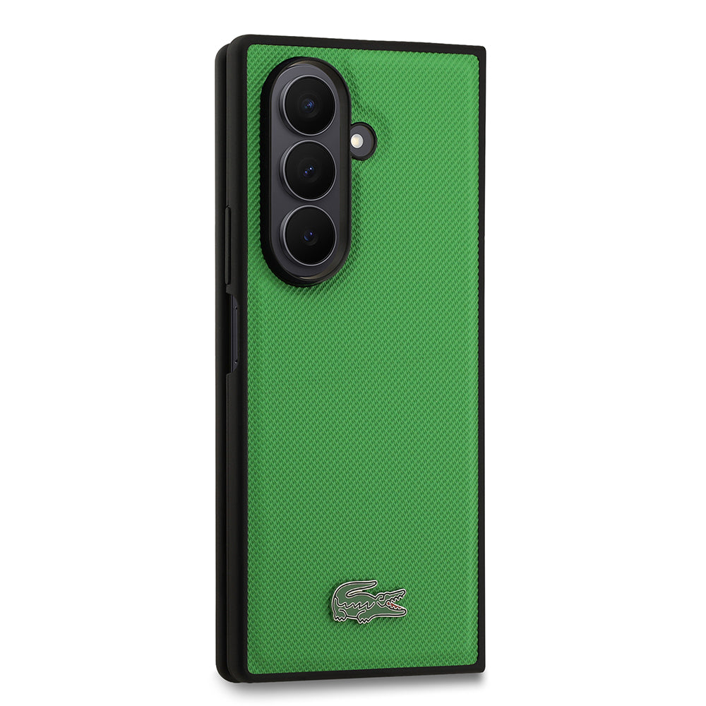 Galaxy Z Fold 7 Kılıf Lacoste Orjinal Lisanslı M-safe Şarj Özellikli Pike Desenli Arka Yüzey İkonik Timsah Metal Logolu Kapak Yeşil
