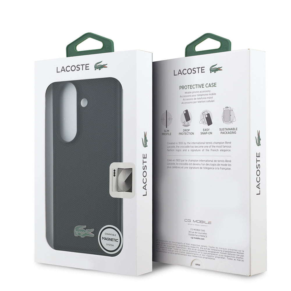 Galaxy Z Fold 7 Kılıf Lacoste Orjinal Lisanslı M-safe Şarj Özellikli Pike Desenli Arka Yüzey İkonik Timsah Metal Logolu Kapak Yeşil