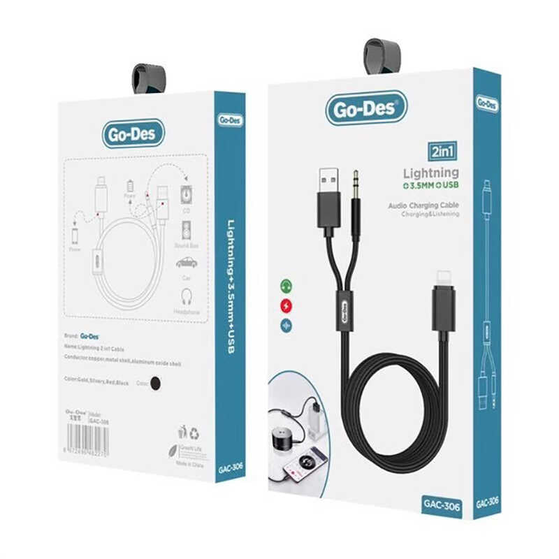 Go Des GAC-306 2 in 1 Aux Audio Kablo Siyah