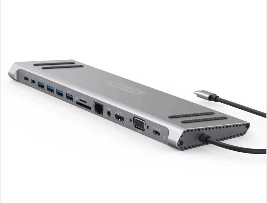 Go Des GD-9120 14 in 1 Stand Özellikli Type-C Hub SD Kart-RJ45-HDMI-VGA-Usb Çoğaltıcı Gri