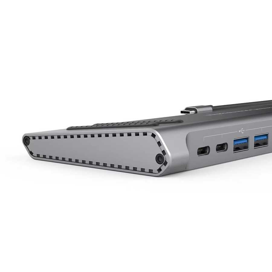 Go Des GD-9120 14 in 1 Stand Özellikli Type-C Hub SD Kart-RJ45-HDMI-VGA-Usb Çoğaltıcı Gri