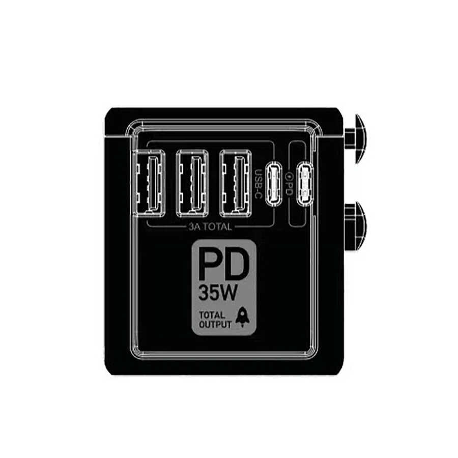 Go Des GD-B616 Çoklu Universal TR/US/UK/AUS/EU Uyumlu Şarj Adaptörü Max 35W Siyah