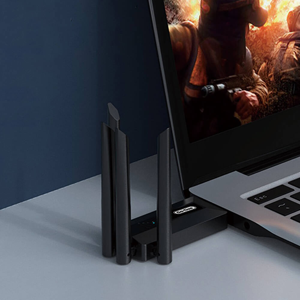 Go Des GD-BT318 Çift Bantlı 1200m 300Mbps 4 Antenli Kablosuz İnternet Sağlayıcı USB WiFi Adaptör Siyah