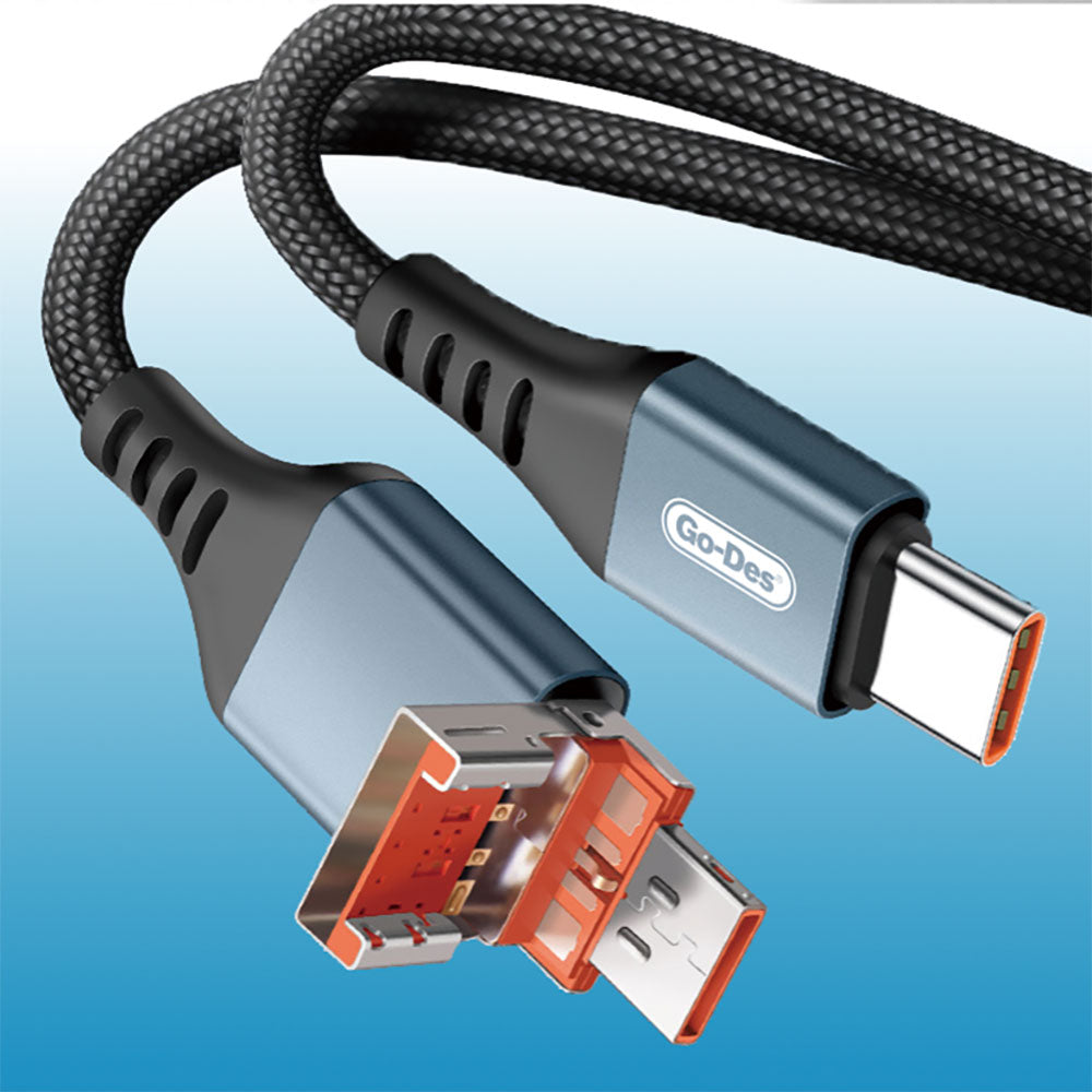 Go Des GD-UC593 Biyonik Terminal Tasarım PD65W Type-C to Type-C & USB-A to Type-C Kablo Siyah