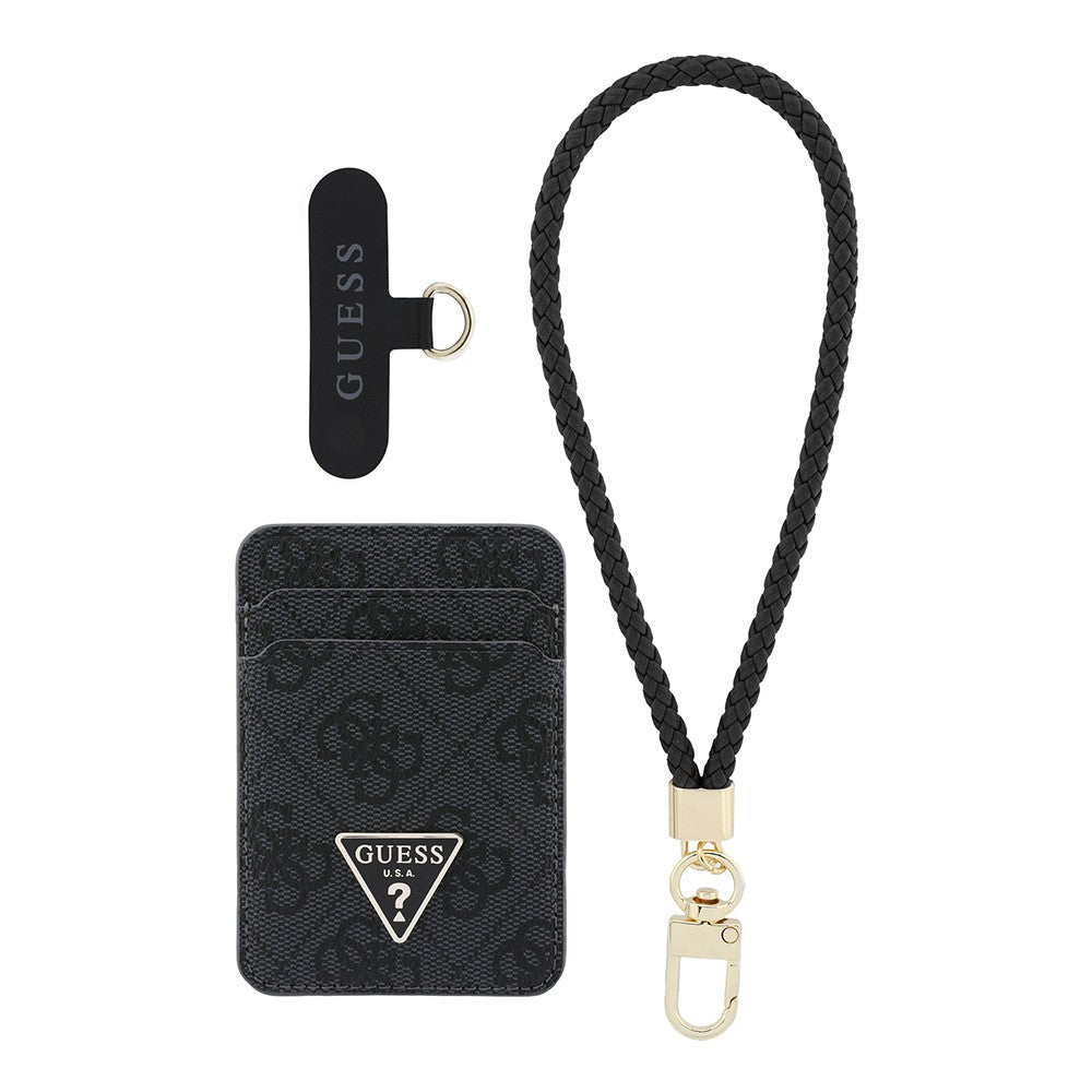 Guess Orjinal Lisanslı 2in1 Bilek Askı İpli 4G Desenli Metal Üçgen Logolu Magnetik Kartlık