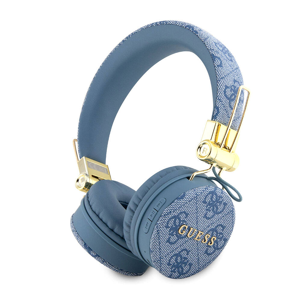 Guess Orjinal Lisanslı 4G Metal Logo PU Deri Ayarlanabilir Kulak Üstü Bluetooth Kulaklık Mavi