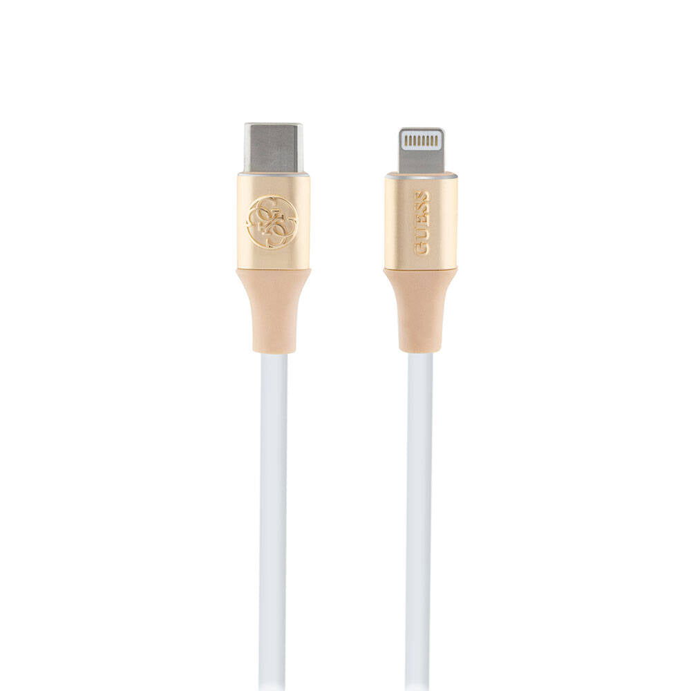 Guess Orjinal Lisanslı 4G ve Yazı Logolu Aydınlatmalı Kablo Ucu Hızlı Şarj Özellikli Type-C To Lightning PD Kablo 3A 1.5m Gold