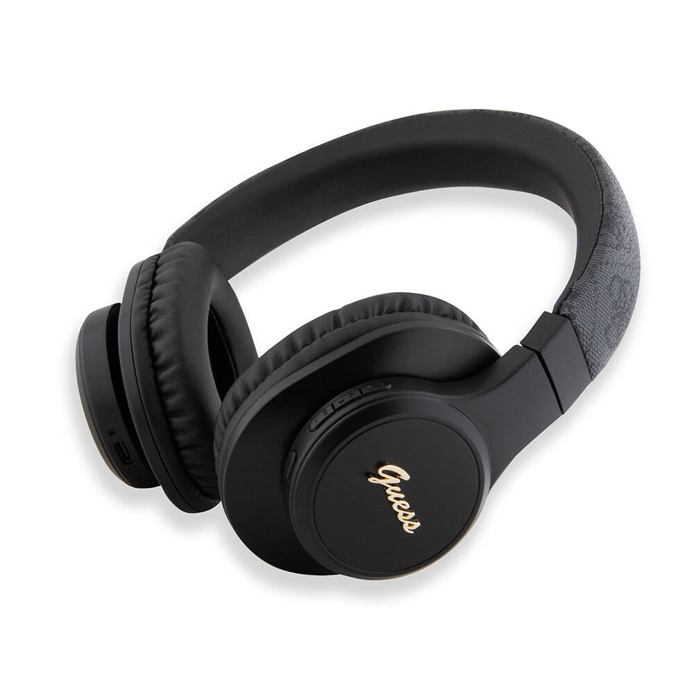 Guess Orjinal Lisanslı PU 4G Desenli Metal Yazı Logolu Tone On Tone Kulak Üstü Bluetooth Kulaklık Siyah